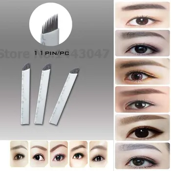 

50Pcs/Lot White 0.25MM Permanent Makeup Eyebrow Tattoo Needles 11Pins 3D Microblading Tattoo Manual Pen Needle Freeshipping