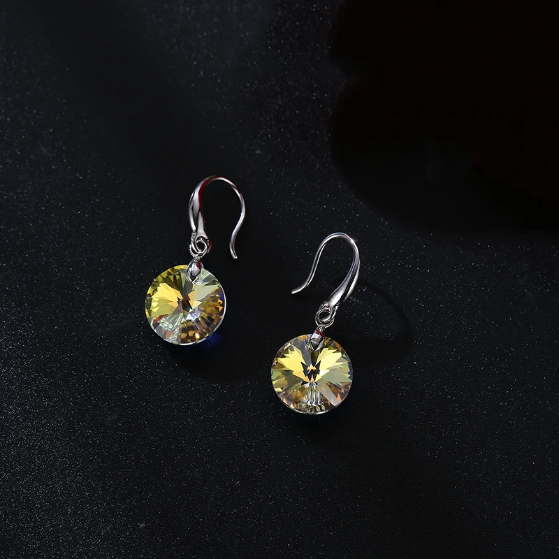 Simple Round Austria Crystals From Swarovski Drop Earrings For Women Colorful Beads Silver Color Ethic Jewelry Best Friends Gift
