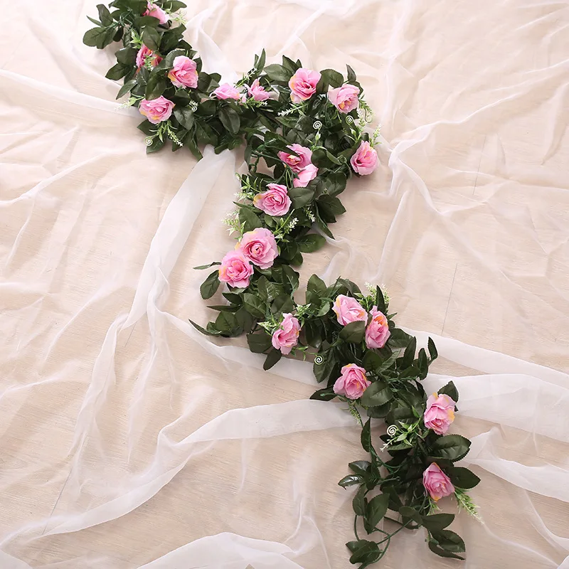 Шелковая искусственная Роза, Висячие цветы для украшения стен, ротанг, искусственные растения, листья, гирлянда, романтическое свадебное украшение для дома - Цвет: dark purple