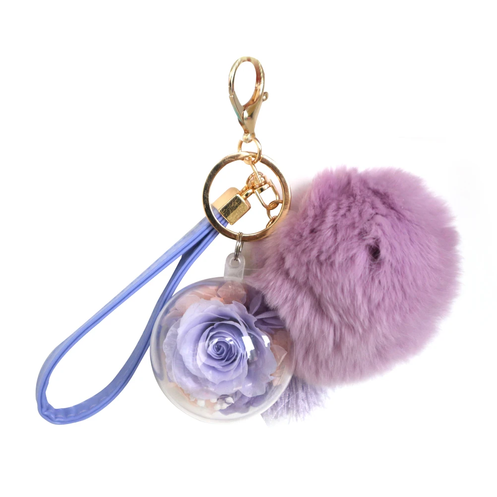 

PIXNOR Novelty Preserved Rose Flower Keychain Tassels and Rabbit Fur Keyring for Women Girls Handbag Key Decoration Supplier