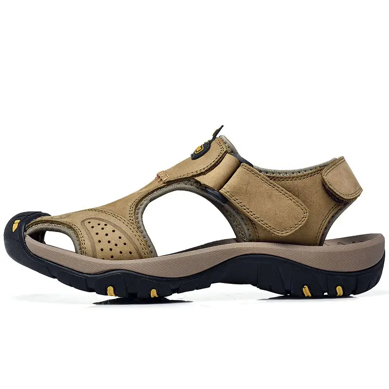 VESONAL/Новинка года; Летняя обувь из натуральной кожи; мужские сандалии; повседневные классические пляжные сандалии для прогулок - Цвет: Khaki