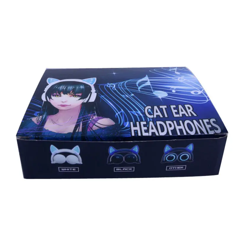 Foldable Cat Ear headphones Gaming Headset Earphone with Glowing LED Light for Computer PC Laptop Cell phone gift for girls kids