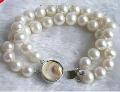 

Wholesale price 16new ^^^^ Beautiful 2row 8" 10mm white round freshwater pearl bracelet-shell clasp