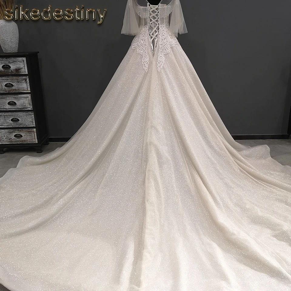 Свадебное платье vestidos de novia рукав "летучая мышь" свадебное платье, украшенное бусинами размера плюс свадебное платье sikeestiny