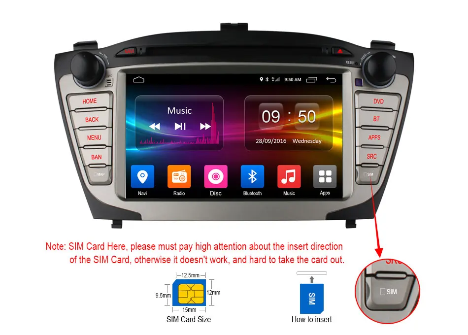 Perfect Quad core Android 6.0 Quad Core 2GB RAM 4G LTE WIFI Car DVD Player for Hyundai IX35 Tucson 2009-2014 Radio GPS Navigation BT 3