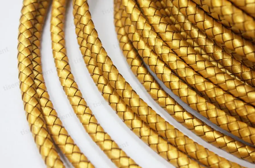 Gold AaaZee 6 мм Диаметр Круглый Плетеный Кожаный Плетеный шнур, коровья кожа ремешок для DIY браслет ювелирные изделия - Цвет: Gold