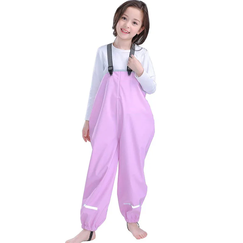 Yuding Kids Girls and Boys Waterproof Rain Pants PU Straps Bib Overalls