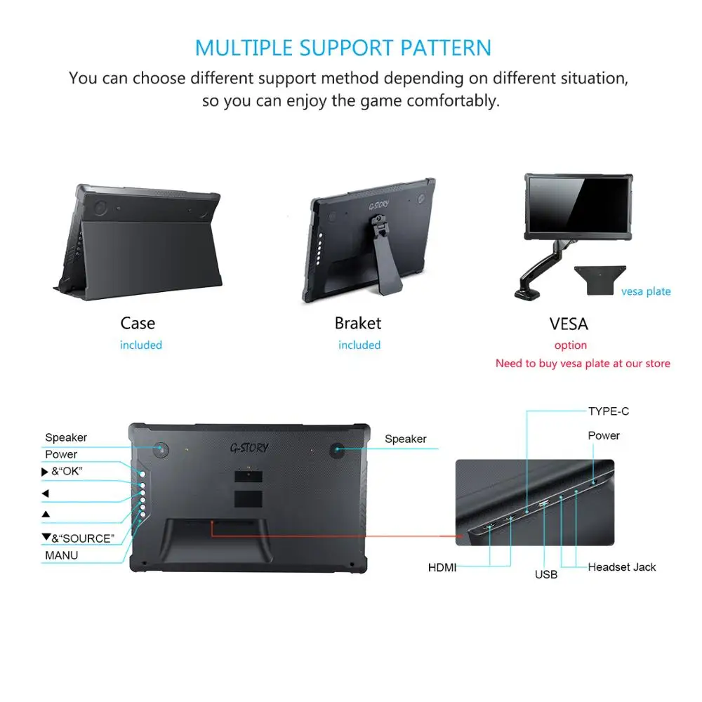  G-STORY 17.3” HDR Eye-Care Portable Comput PC Monitor Hdmi For LaptopXboxSwitch And Ps4 FreeSync Po
