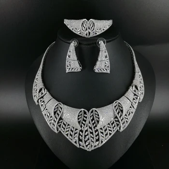

2019 new fashion bohemia luxury crystal CZ zircon golden necklace earring bracelet ring set wedding bride dressing jewelry set