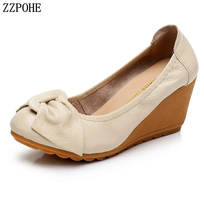 

Spring Autumn New Fashion Genuine Leather Women Pumps Women's Soft Slip On Casual Platform Shoes Mother High Heels Party Shoes