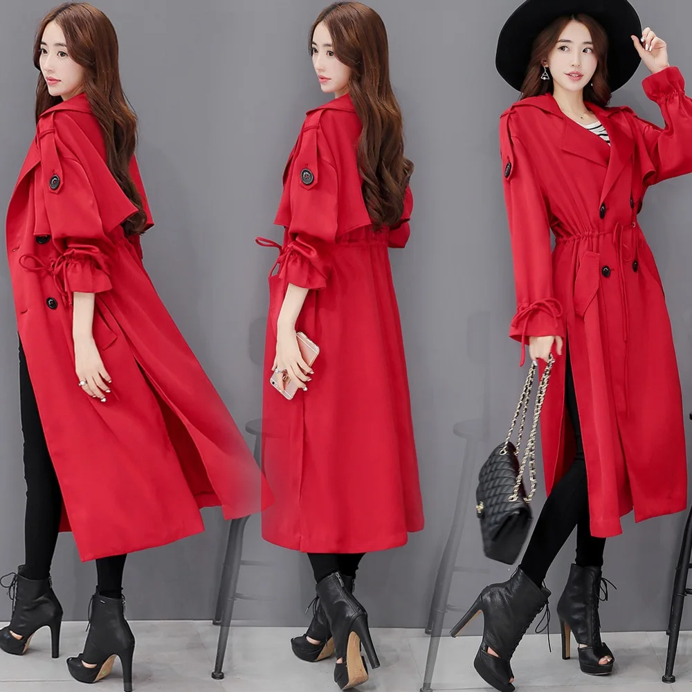 Manteau Tranchée Ultra Gq0219 vent Avec Noir De Sexemara black Pardessus Rouge Printemps Femmes Vêtements Ceinture Red Automne Élégante Coupe Longue Cdpqw7Pq