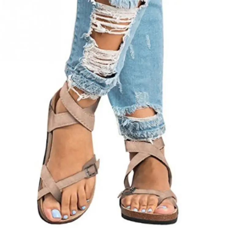 

2018 Fashion Cork Sandals 2018 New Women Casual Summer Beach Gladiator Buckle Strap Sandals Shoe Flat with Plus Size