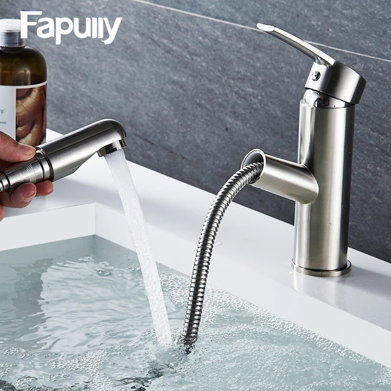 

Brass faucet pull out desigh single lever Stainless steel sink kitchen faucet