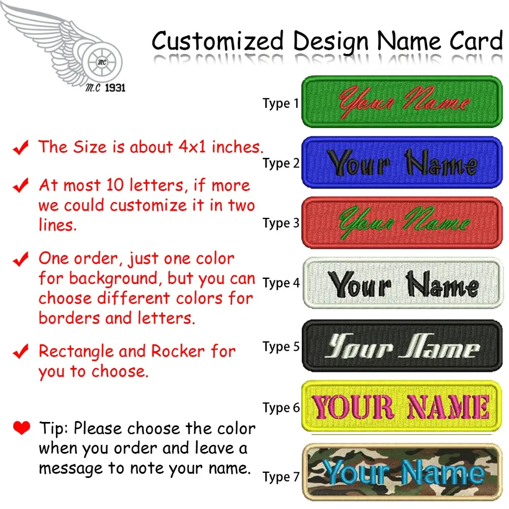 Customized Name Card Patches Magic Paste Iron on Backing DIY Mini Free Shipping Motorcycle Biker Rider suitable for jacket Patch (1)