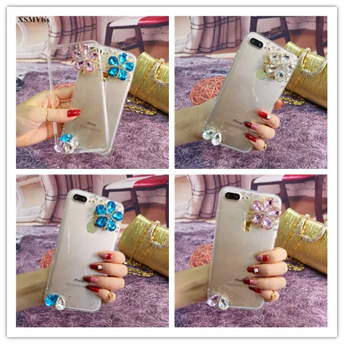 

For Xiaomi Redm 7 8 9 4A 5A 6A 5X 6X A2 MAX3 Glitter Flower Rhinestone Diamond Transparent Phone case Soft TPU Back Cover