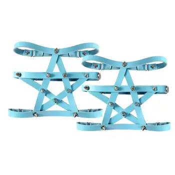 

Pentagram Leather Garter Belt Blue Strap Leg Metal Rivet Body Cage Stockings Punk Gothic Adjustable Club Wear Women Harness