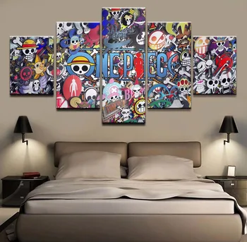 

5 pieces Modern HD Printed Pictures Anime One Piece Logo canvas paintings artwork poster of boys room decoration