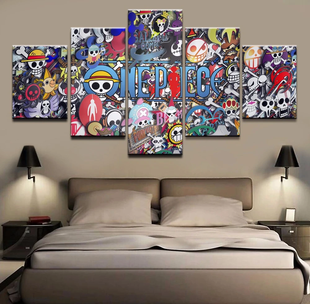 5 pieces Modern HD Printed Pictures Anime One Piece Logo canvas ...