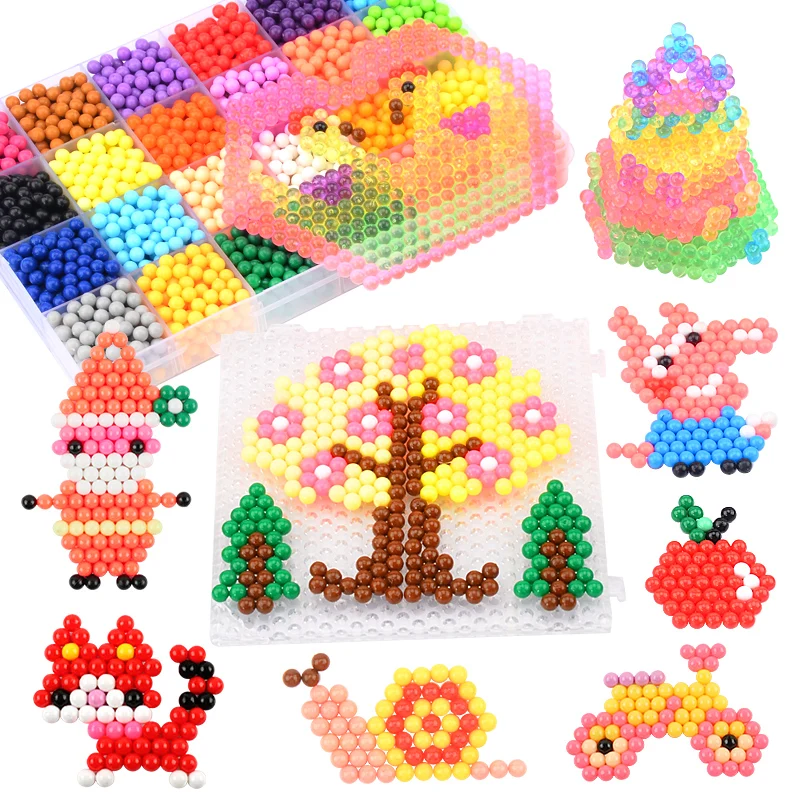 

Children DIY 3D Colorful Water stick bead Aqua Molds Perlen Magic Spray JigsawPixels Beads Set Kids Educational Toys Arts Craft