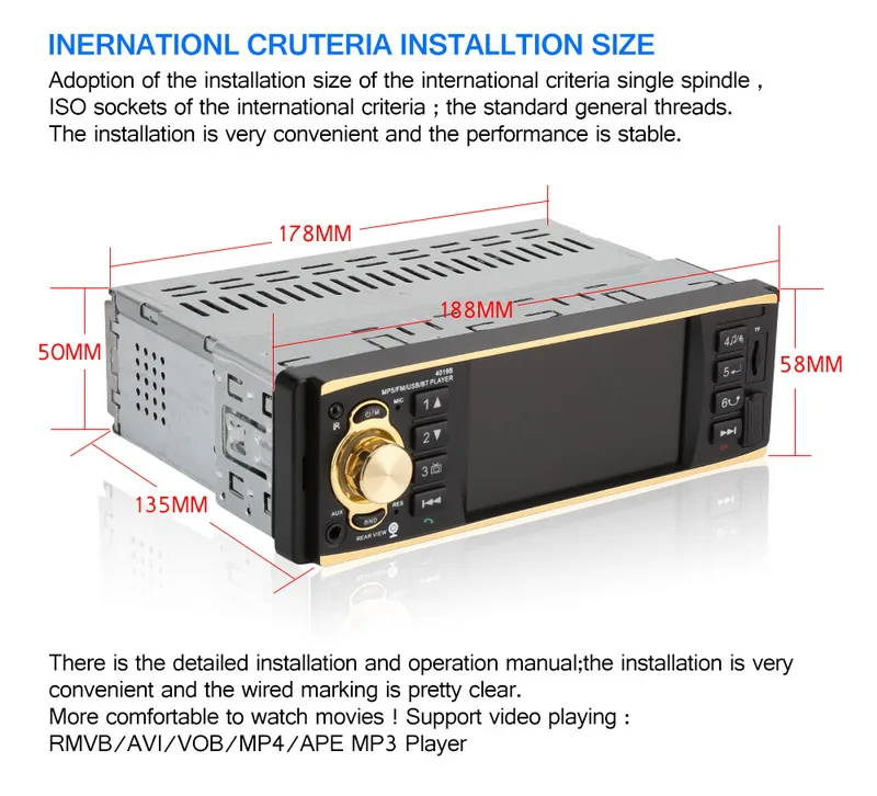 Радио-Кассетный проигрыватель аудио стерео многоязычный Bluetooth автомобильное радио пульт дистанционного управления USB AUX FM 4,1 дюймов
