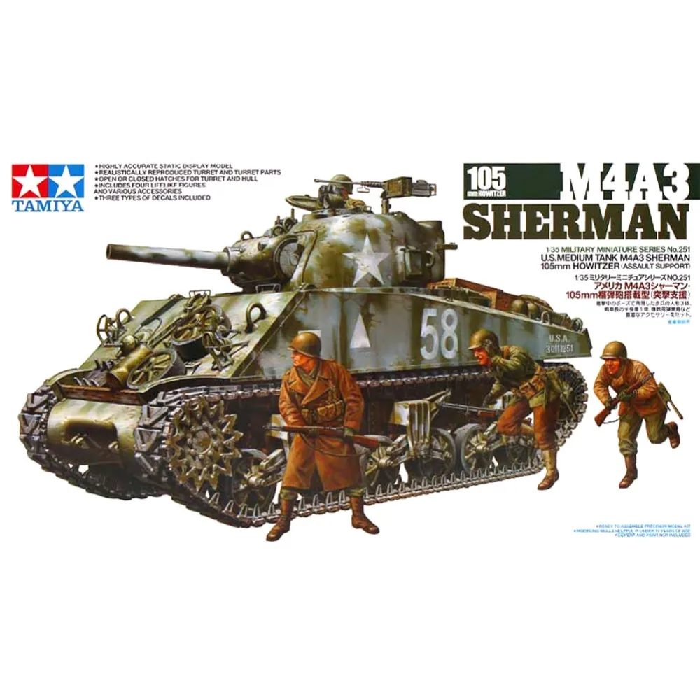 

Tamiya 35251 1/35 US Medium Tank M4A3 Sherman Assembly AFV Model Building Kits oh rc toy