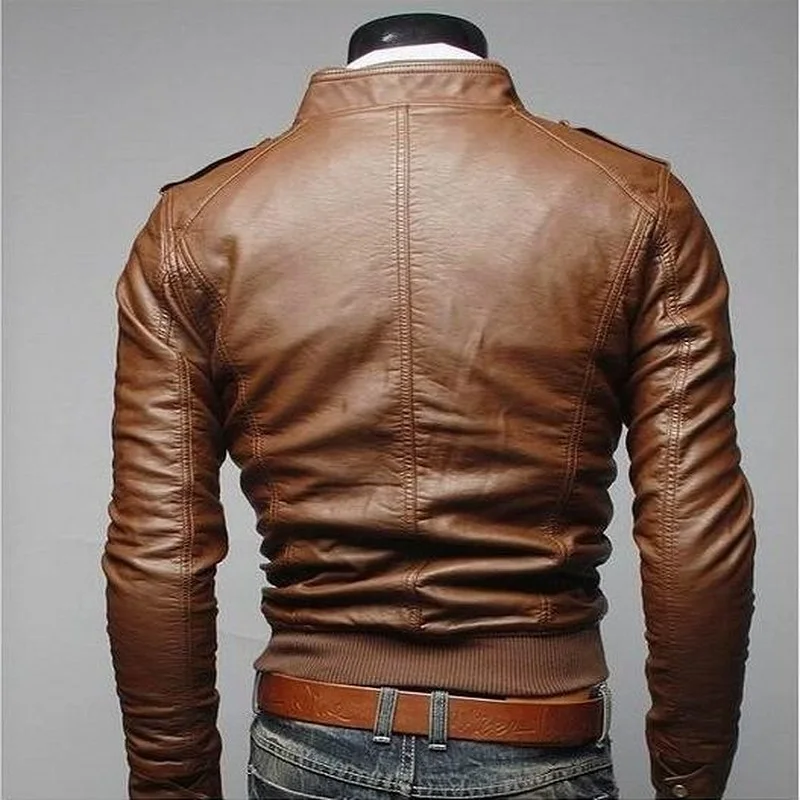 Men's PU Motorcycle Fashion Trends Personality Fashion Men's Windproof Leather Jackets Business Ties Epaulets Leather Clothing