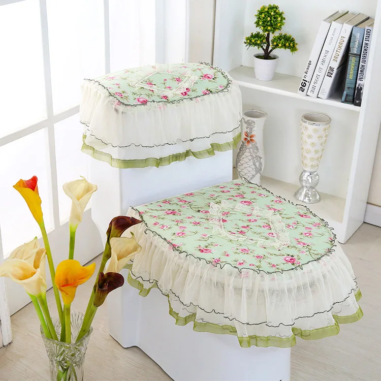 3Pcs/Set Lace Toilet Seat Cover Bathroom Toilet Seat Cushion Ring Cover