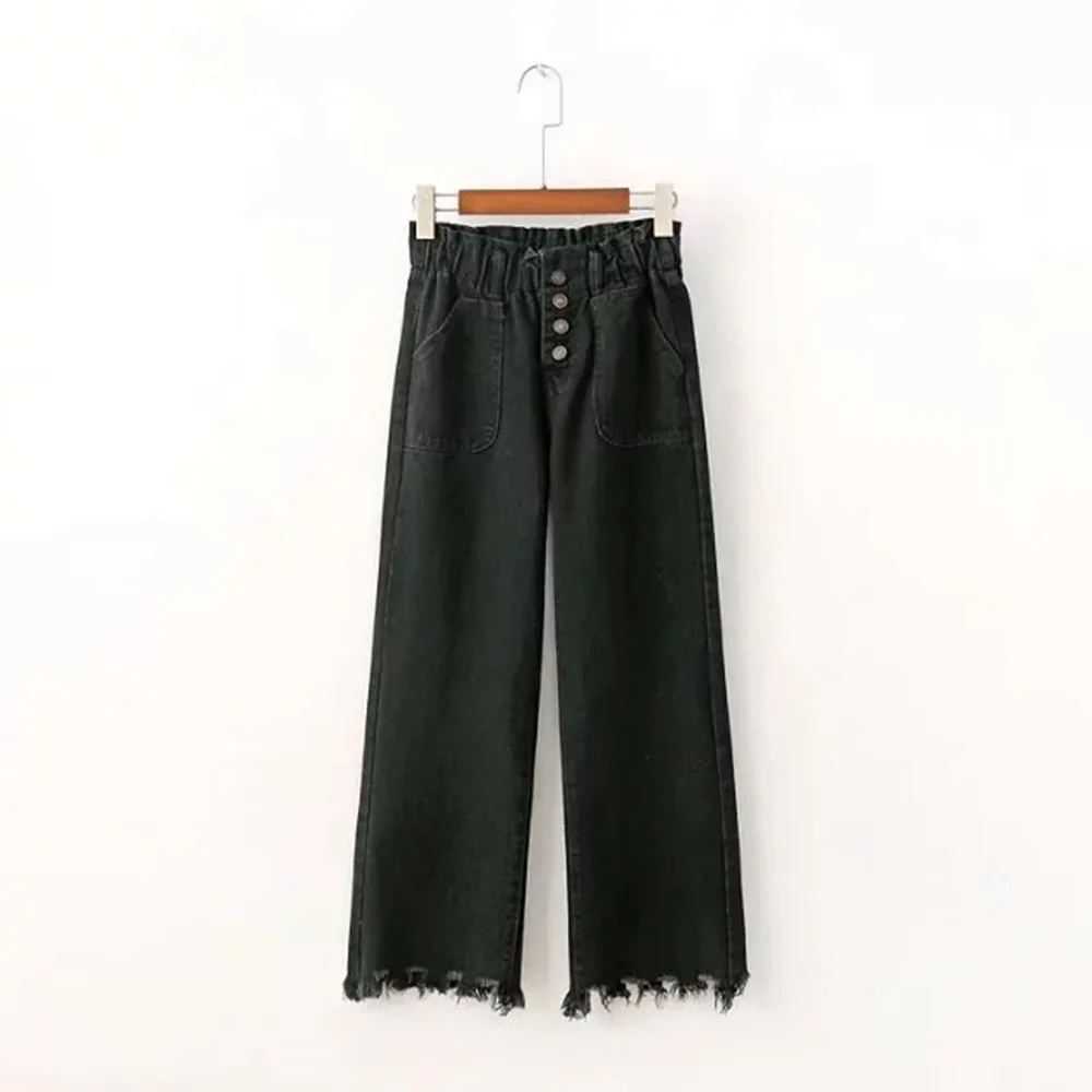 long High waist jeans woman loose tassel wide leg pants