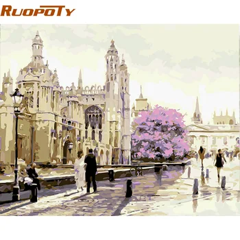 

RUOPOTY Frame Wishing Pool DIY Painting By Numbers Handpainted Oil Painting On Canvas Landscape Unique Gift For Home Decor 40x50