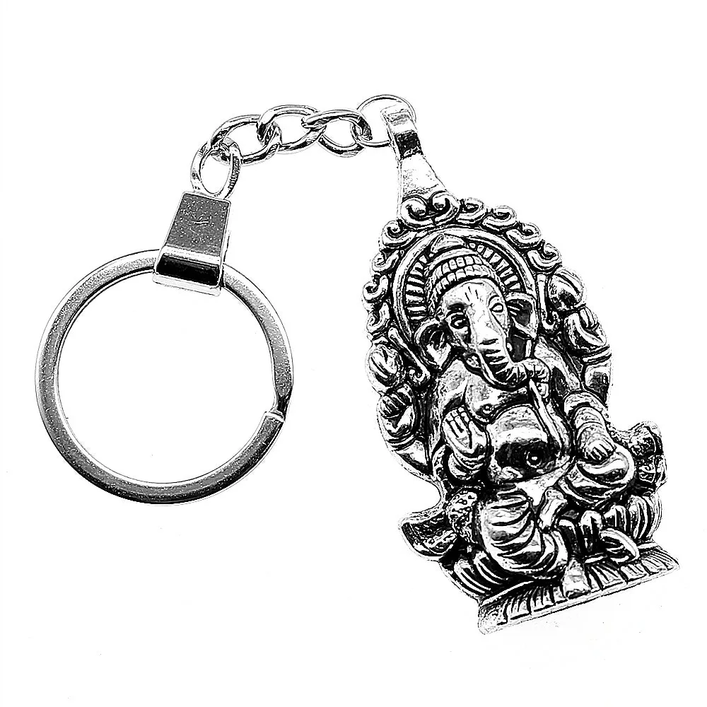 

Keyring 62x32mm Ganesha Buddha Elephants Antique Bronze Antique Silver Color Men Jewelry Car Key Chain Ring Holder