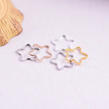 

50pcs/lot 9.5mm Gold silver Closed hollow star Charms Connector Simple handmade craft tag pendants jewelry DIY material