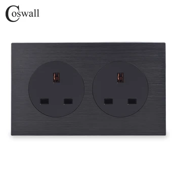 

Coswall Luxurious Black Aluminum Panel 13A 2 Gang UK Standard Wall Power Socket Grounded With Child Protective Lock 146 Type