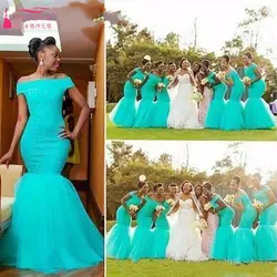 Южная Африка в нигерийском стиле платья подружки невесты плюс размеры Русалка горничной для свадьбы с открытыми плечами Бирюзово