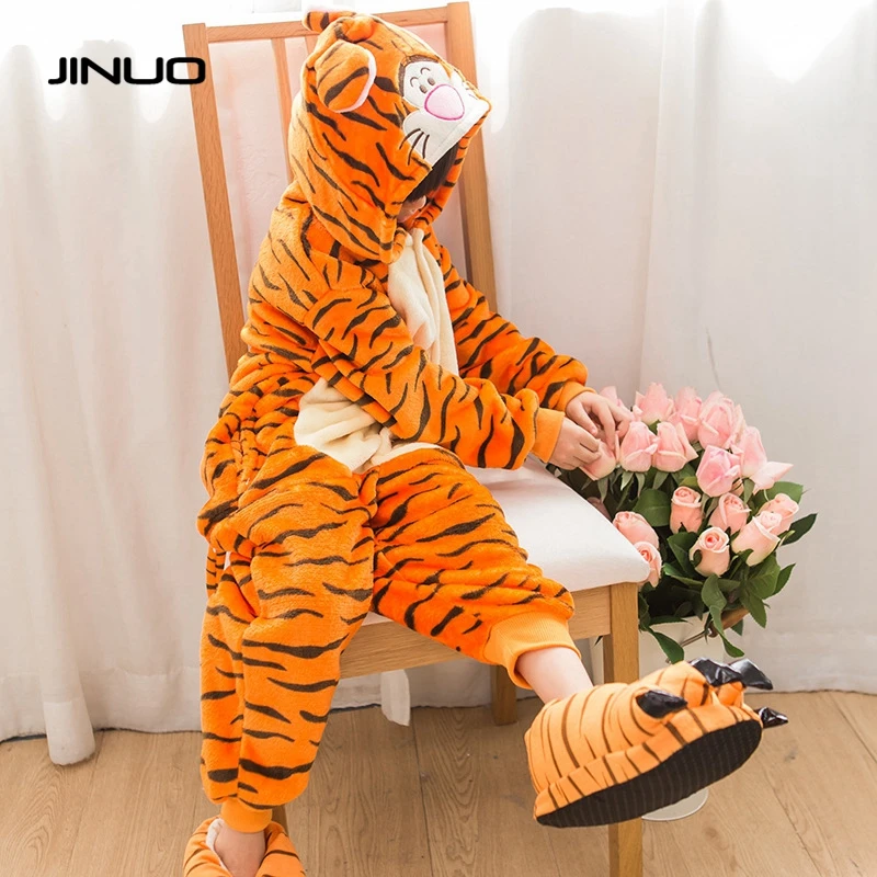 Animaux Flanelle Pyjama Siamois Tigrou Chat Carton A Manches Longues Vetements De Nuit Fille En Peluche Bebe Enfants Chemise De Nuit Automne Et Hiver Aliexpress