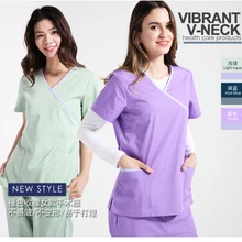 Европейский короткий рукав Для женщин Спецодежда медицинская Скребки одежда больницы хирургического форма стоматологическая клиника спецодежды Комбинезоны для девочек Костюмы