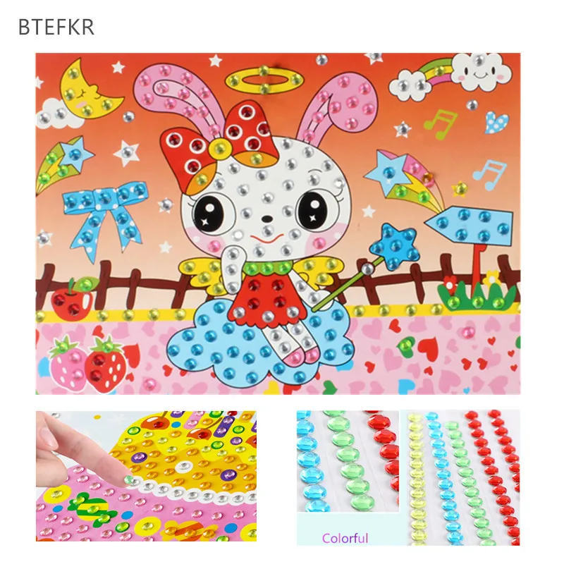 

10PCS Different Kids Children Kindergarten Educational Puzzles Crystal Diamond Mosaic Sticker Painting DIY Crafts Toy