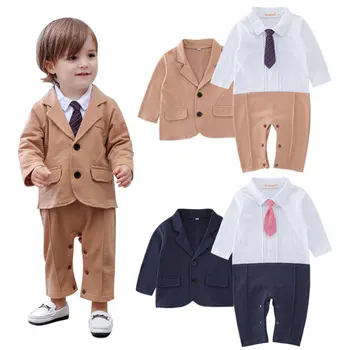 

2018 Newborn Boy Formal Clothing Set Spring Warm Fashion Outfit Babies Sport Suit Jacket+Romper Child Baby Boy Clothes Set 0-12M