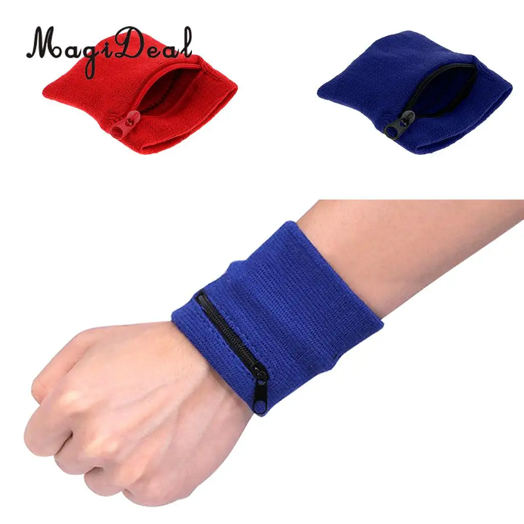 2Pcs/Lot Sports Soft Wristband Zipper Wallet Gym Fitness Wrist Support Straps Wraps Running Sweatband Arm Band Bag with Pocket