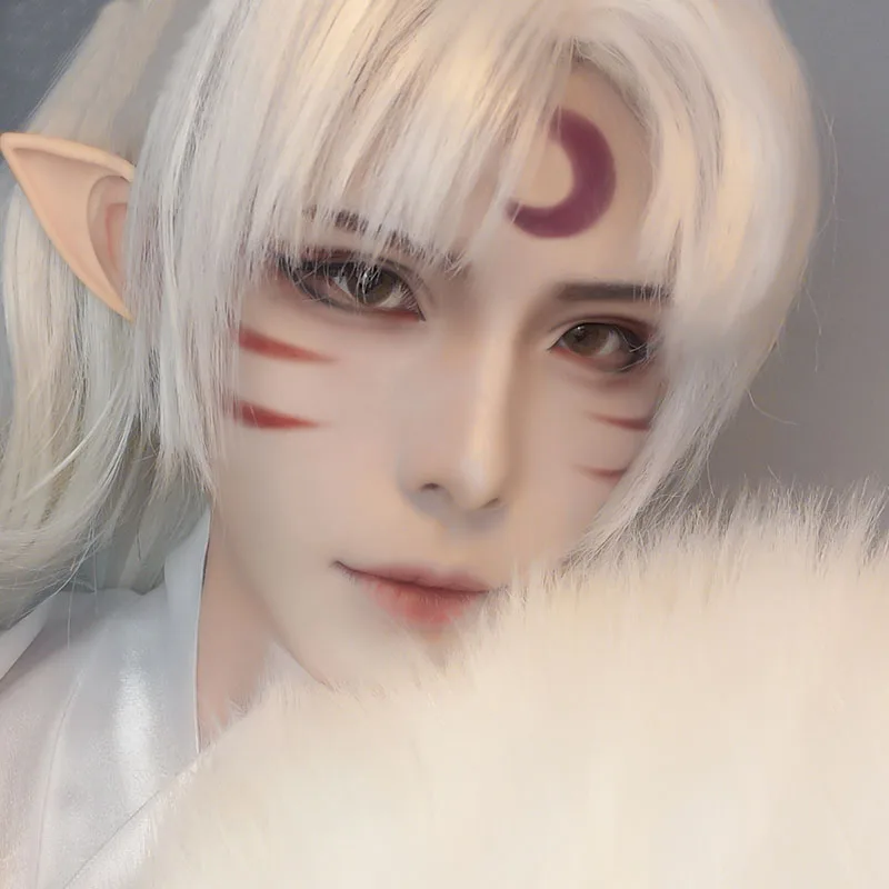  Custom Styled Inuyasha Naraku Sesshomaru Cosplay Costume wig Party Black /1M Silvery Hair +wig cap 