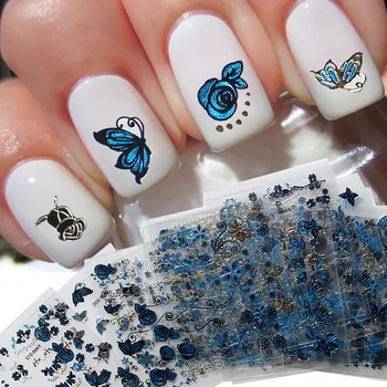 

3D nail sticker Butterfly flower designed glitter blue gold silver nail wraps adhesive DIY Nail Art Decoration Tattoo BZ055