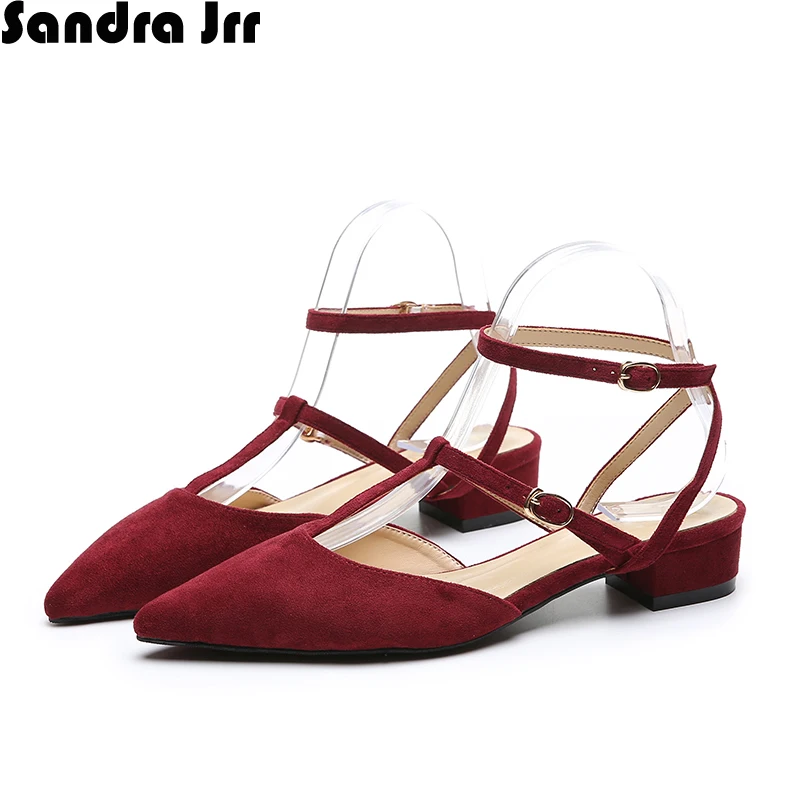 Sandra Jrr Low Heel Pointy Toe Spring Summer Pumps Shoes Women Shallow Mouth Sweet Sandals T Buckle 2019 | Обувь