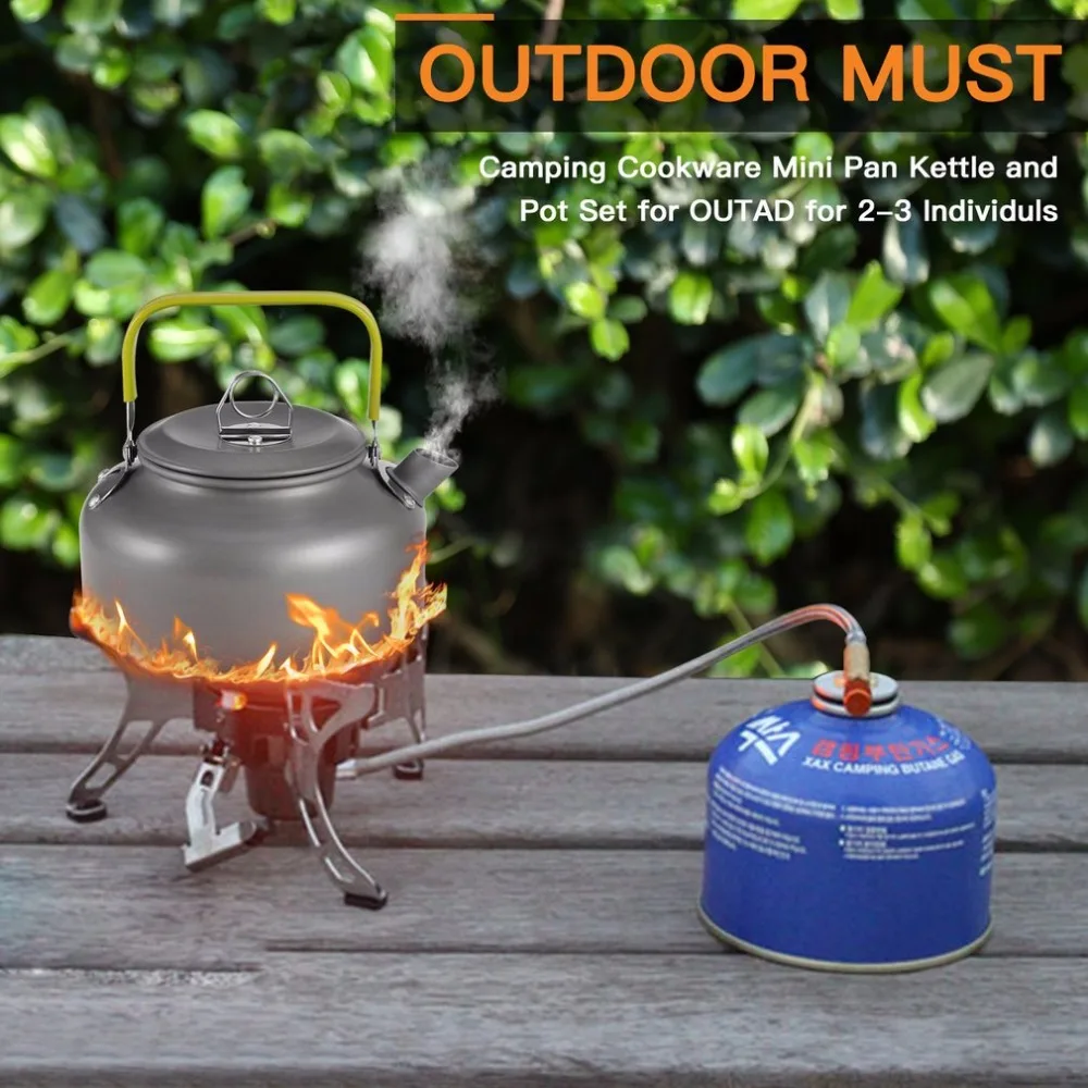 2-3 persona camping Utensilios de cocina Cook set Mini antiadherente cacerola de aluminio hervidor olla pala de madera + 3 Boles y cuencos + 3 tapa + Limpieza esponja