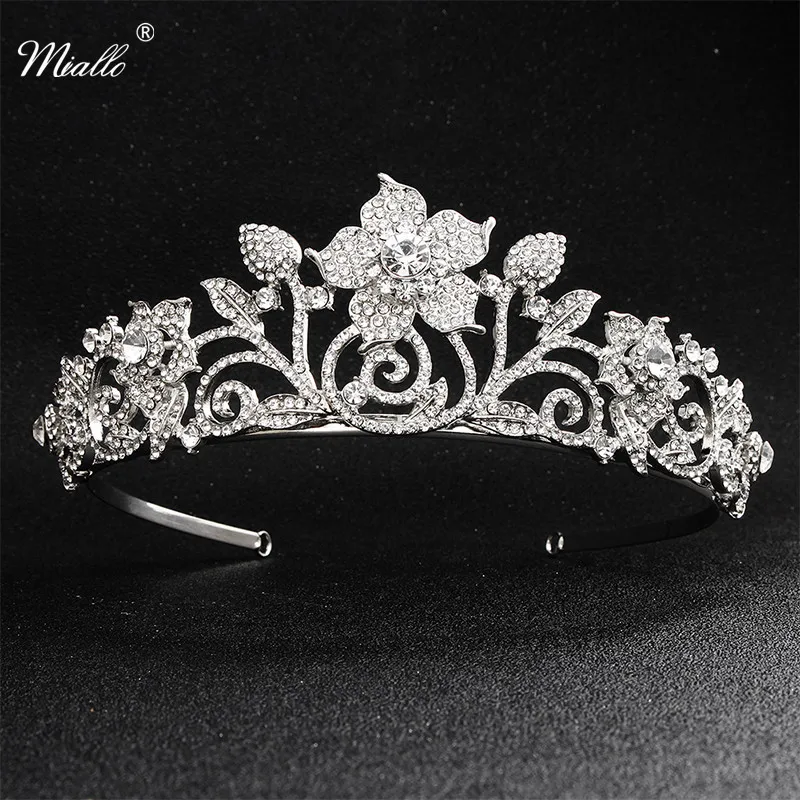 

Miallo Classic Flowers Full Austrian Crystal Alloy Tiaras and Crown Diadem Wedding Head Jewelry Bridal Princess Headpieces