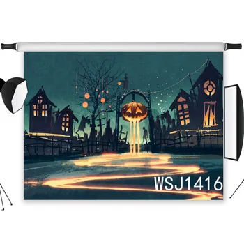 

LB Polyester & Vinyl Halloween Town Night Pumpkin Ghost Backdrops Background For Photography Studio Child Backdrop Photo Props