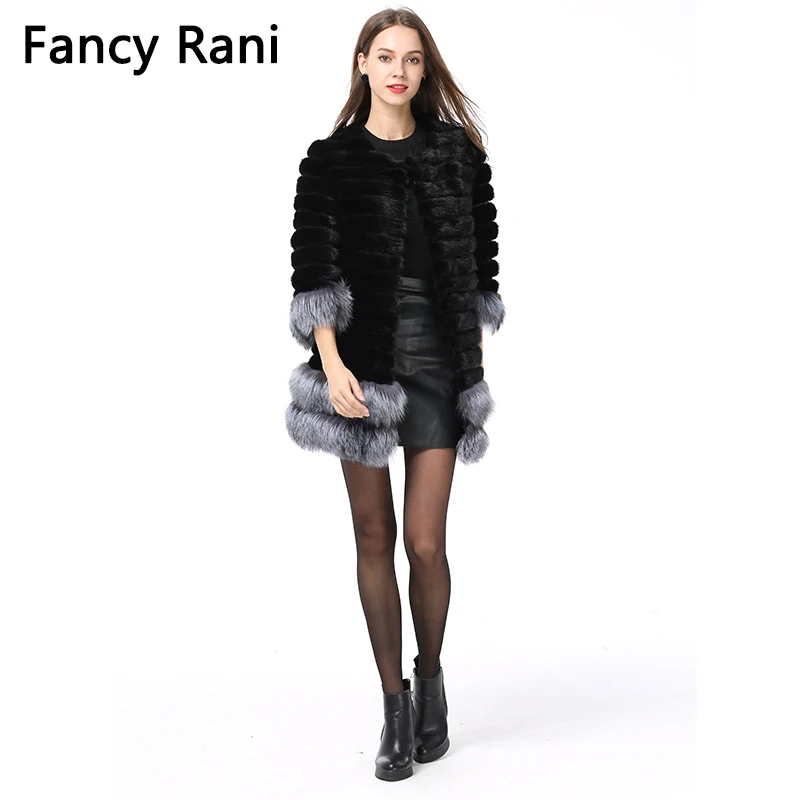 Top Women Winter Real Mink Fur Coat With Fox Fur Sleeve Cuff/Hem Thick Warm Natural Fur Jacket Coat Fashion Lady Fur Long Waistcoats 5