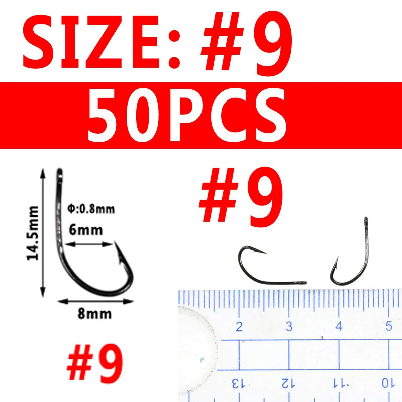 Bimoo несколько размеров с высоким содержанием углерода Сталь крючок для сома морской рыбалки приманки колючий Карп Рыбалка иглы рыбацкие крючки черный Никель 50/25 шт - Цвет: size9 50pcs