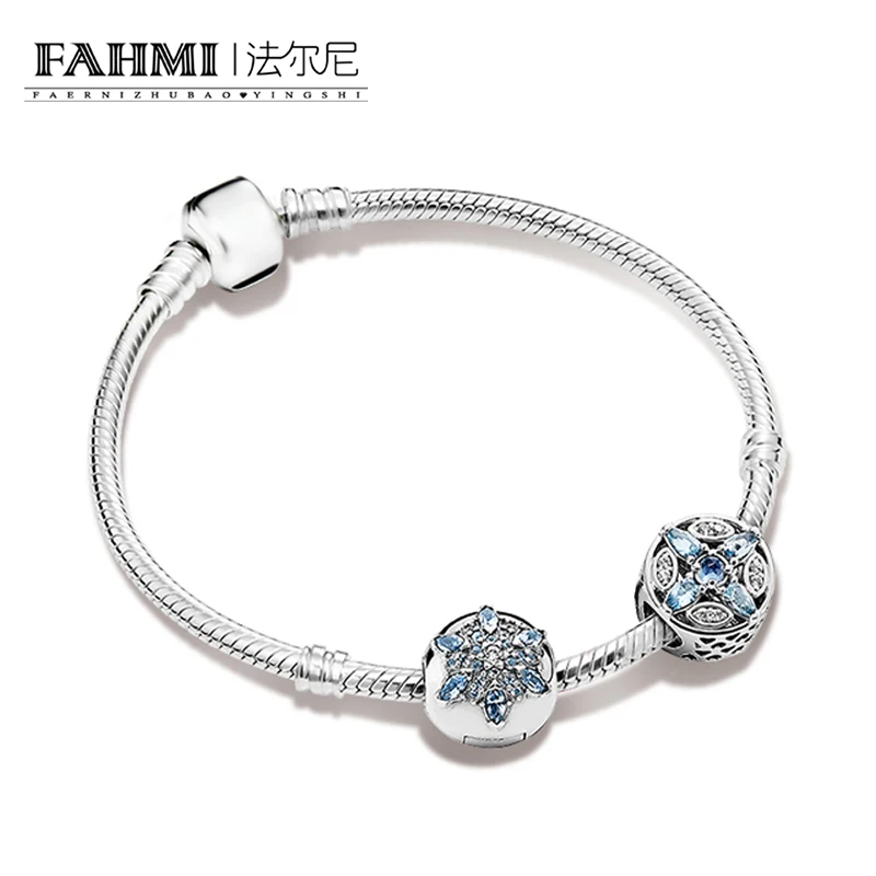 

FAHMI 100% 925 Sterling Silver ZT0165 Ice Crystal Winter Stars Snowflake Strings Bracelet Set Original Womens Jewelry Collection