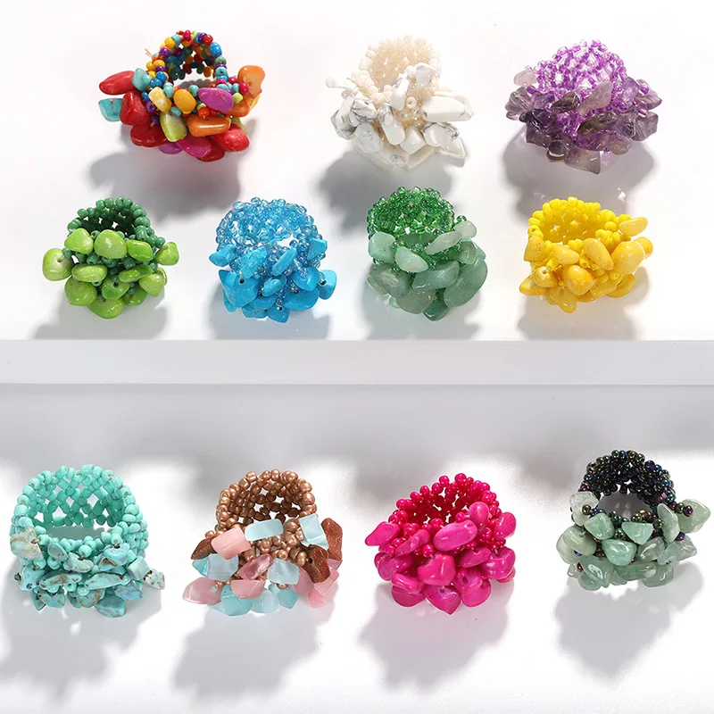 LEADERBEADS Women's Trendy Colorful Resin Stone Rings Summer Beach Party Jewelry Girl's Bohemian Handmade Beads Accessory |