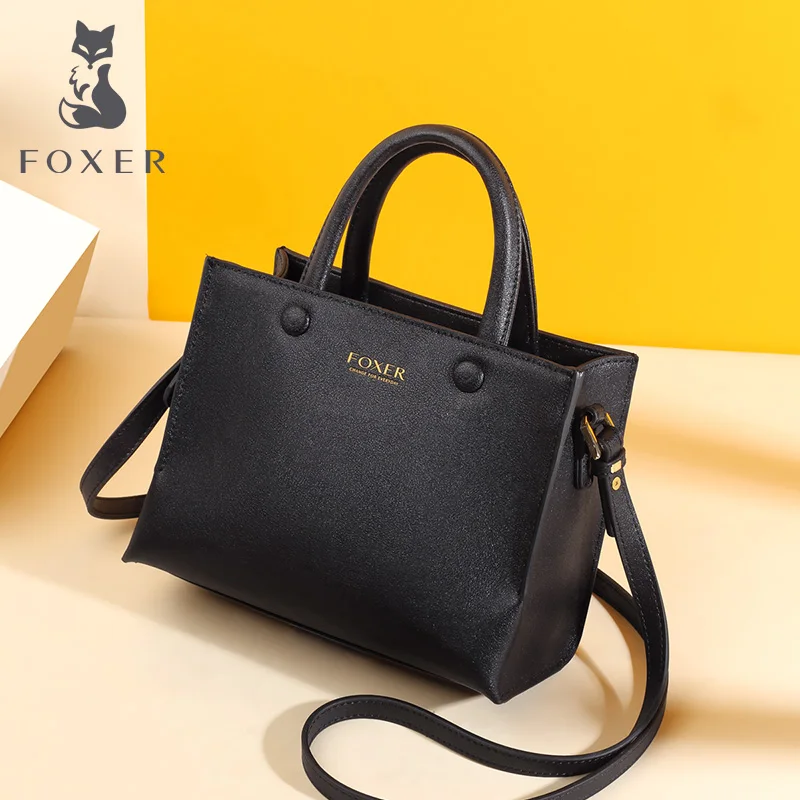 

FOXER 2019 New Women Eangland Style Large Capacity Leather Female Messenger Bags Totes Office Lady Commuter Style Handle Bags