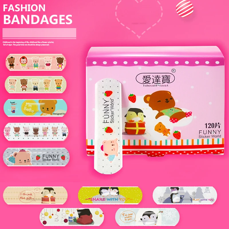 120 Pcs Cartoon Cute Band Aid Breathable Hemostasis Adhesive Bandages First Aid Emergency Kit Mini Band aid For Kids Children (7)
